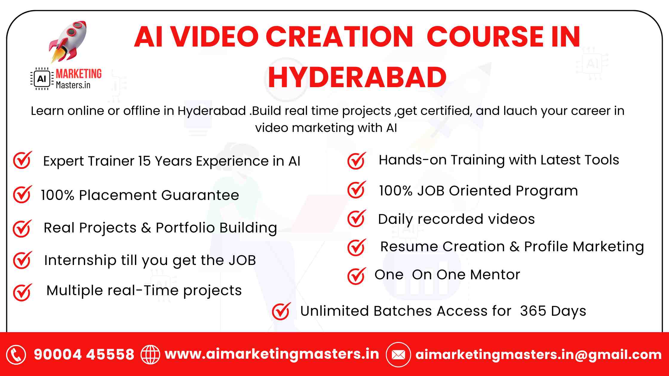 AI marketing masters Deliverables in AI video creation Course In Hyderabad